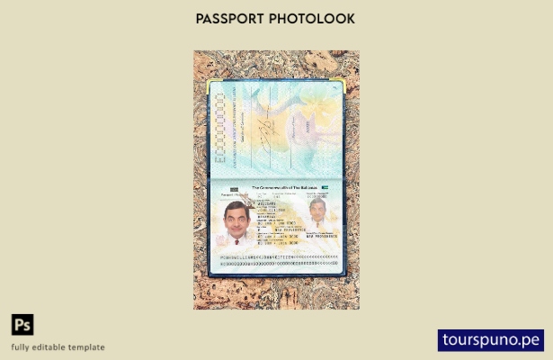Plantilla de apariencia de foto de pasaporte de Bahamas lista para imprimir